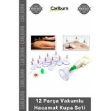 Carlburn #hacamat Profesyonel Kaliteli Selülit Giderici Masaj 12 Parça Vakumlu Hacamat Kupa Çekm Seti - Tek Ebat