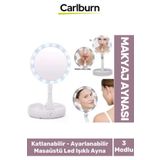 Carlburn Katlanabilir 3 Modlu Ayarlanabilir Masaüstü Mini Cep Boyu Açılı Piili LED Işıklı Beyaz Makyaj Ayna