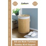 Carlburn #kirlisepeti Yüksek Hijyen 50CM Yuvarlak Yıkanabilir Kumaşlı Nem Tutmaz Sağlam Bambu Kirli Sepeti - Tek Ebat