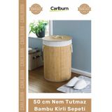 Carlburn #KirliSepeti Yüksek Hijyen 50cm Yuvarlak Yıkanabilir Kumaşlı Nem Tutmaz Sağlam Bambu Kirli Sepeti