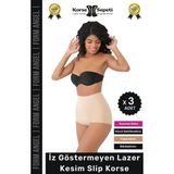 Carlburn #korse Iz Yapmayan 2 Beden Küçülten Kaymaz Toparlayıcı Lazer Kesim Slip Korse - 3 Adet - L-XL