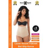 Carlburn #korse Toparlayıcı Kaymaz 2 Beden Küçülten Kadın Lazer Kesim Yüksek Bel Slip Korse - 4 Adet - 5XL