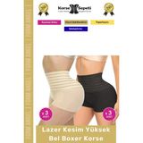 Carlburn #korse Vücut Toparlayıcı Şekillendirici Kaymaz Doku Lazer Kesim Yüksek Bel Boxer Korse 6'lı Set - S/M