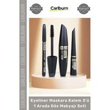 Carlburn #kozmetik Siyah Suya Dayanıklı Dolgun Kalıcı Eyeliner Maskara Kalem 3'ü 1 Arada Göz Makyajı Seti