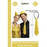 Carlburn #Kravat Göz Alıcı Sahne Kostüm Aksesuarı Hazır Altın Renk Pul Payetli Işıltılı Parti Kravatı 33 cm