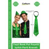 Carlburn #Kravat Göz Alıcı Sahne Kostüm Aksesuarı Hazır Yeşil Renk Pul Payetli Işıltılı Parti Kravatı 33 cm
