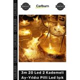 Carlburn #Led Dekoratif Gece Lambası Süsleme Günışığı 3m 20 Led 2 Kademeli Ay- Yıldız Pilli Led Işık