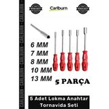 Carlburn #lokma Krom Vanadyum Çelik Uzun Sap 5 Adet Lokma Anahtar Tornavida 6/7/8/10/13/mm Metal Altıgen - Çok Renkli