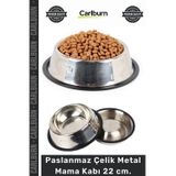 Carlburn #mamakabı Kaymaz Kauçuk Tabanlı Kedi Köpek Su Kabı Hijyenik Paslanmaz Çelik Metal Mama Kabı 22 cm