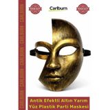 Carlburn #Maske Gizemli Metalik Gold Eskitme Eğlence Antik Efektli Altın Yarım Yüz Plastik Parti Maskesi
