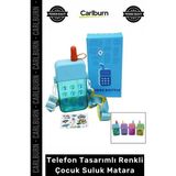 Carlburn #matara Pipetli Askılı Sızdırmaz Mika Okul Matarası Telefon Tasarımlı Renkli Çocuk Suluk Matara - Tek Ebat - Çok Renkli