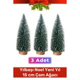 Carlburn Mini Çam Masaüstü Minyatür Dekorasyon Küçük Süs Kar Yeni Yıl Noel Yapay Sedir Ağacı 15cm 3 Adet