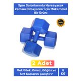 Carlburn Özel Plastik Köşeli Spor Egzersiz Vücut Kas Geliştirme Fitness Ağırlık Mavi 5 Kg Dambıl Set - 2 Adet
