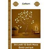 Carlburn Özel Üretim 36 Ledli 12 Dallı Pilli USB Girişli Işıklı Ağaç İnci Led Dekoratif Masa Üstü Led Işık
