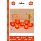 Carlburn Özel Üretim Dekoratif Pilli Romantik 8cm Modeli Led Işıklı Kırmızı Kalp Gece Lambası 12'li Paket