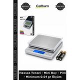 Carlburn Özel Üretim Dijital Mutfak Takı 3000gr Tartı Hassas Terazi Mini Boy Pilli Minimum 0.01 gr Ölçüm