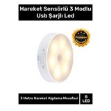 Carlburn Özel Üretim Mıknatıslı 3 Mod Pratik Hareket Sensörlü 8 Ledli Usb Şarjlı Beyaz Işık Gece Lambası