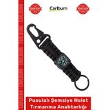 Carlburn Özel Üretim Outdoor Taktik Paracord Kamp Dağcılık Pusulalı Şemsiye Halat Tırmanma Anahtarlığı Siyah