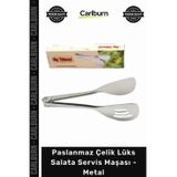 Carlburn Özel Üretim Paslanmaz Çelik Ergonomik Delikli Süzgeçli Şık Sunum Lüks Salata Servis Maşası Metal