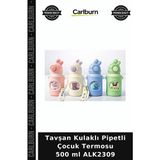 Carlburn Özel Üretim Termos Tavşan Kulaklı Pipetli Çocuk Termosu - 500 ml Paslanmaz Çelik Suluk ALK2309