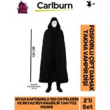 Carlburn Parti Eğlence Siyah Kapüşonlu 120 cm Pelerin ve Beyaz Boyanabilir Tam Yüz Maske Kostüm Seti