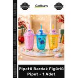 Carlburn #Pipet Kubbe Kapaklı Renkli Karışık Model Eğlenceli Pipetli Bardak Figürlü Pipet 1 Adet