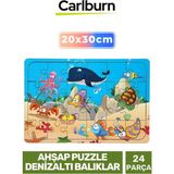 Carlburn Premium Eğitici Zeka Geliştirici Öğretici Göz Koordinasyonu Ahşap Puzzle Denizaltı Balıklar 24 Parça - Tek Ebat