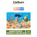 Carlburn Premium Eğitici Zeka Geliştirici Öğretici Göz Koordinasyonu Ahşap Puzzle Denizaltı Balıklar 24 Parça