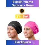 Carlburn Premium Su Geçirmez Sızdırmaz Renkli Silikon Yüzücü Havuz Deniz Bone Elastik Yüzme Şapkası 2'li Set