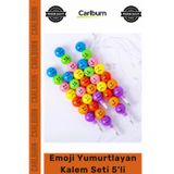 Carlburn Rengarenk Okul Öğrenci Kırtasiye Eğlenceli Döngüsel Yazma Deneyimi Emoji Yumurtlayan Kalem Seti 5'li