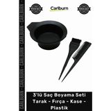 Carlburn #saçboyama Profesyonel Kuaför Malzemesi Siyah 3'lü Saç Boyama Seti Tarak Fırça Kase Plastik