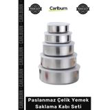Carlburn #SaklamaKabı Kaliteli Sağlıklı Hijyenik Sızdırmaz 5 Parça Paslanmaz Çelik Yemek Saklama Kabı Seti