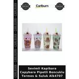 Carlburn Sevimli Kapibara Capybara Pipetli Boncuklu Termos & Suluk Su Içme Kabı Günlük Matara