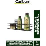 Carlburn Siyah Kaplama Paslanmaz Metal Su Birikimi Yapmaz Şeffaf Yapışkanlı 5 KG Taşıyabilen Duş Banyo Rafı