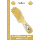 Carlburn #tarak Çiçek Desenli Antistatik Masaj Etkili Sağlıklı Kaliteli Sedef Işlemeli Saplı Kemik Tarak - Tek Ebat