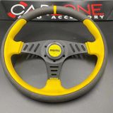 Carlone Momo Spor Direksiyon 32CM Sarı Yüzük ve Detaylı-Yarıklı Model-Yarış Spor Direksiyonu - Sarı - Siyah