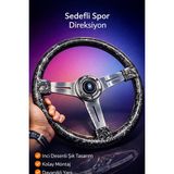 Carlone Sedefli Siyah Spor Direksiyon Momo Tip 35CM Ithal Krom Detay 3 Kol Çizgili