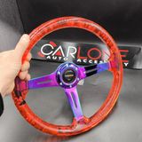 Carlone Şeffaf Direksiyon Momo 35CM Kabarcıklı Direksiyon Kırmızı Epoksi