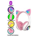 CARLOTA Kablosuz Bluetooth 5.0 Led Işıklı Kedili Kulaklık Hediye ios Android Uyumlu 8d Stereo Hd Ses