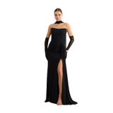 Carmen Kadın Straplez Yırtmaçlı Şifon Abiye Elbise 58482 Siyah
