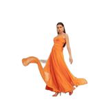 Carmen Şifon Askılı Yakası Taşlı Uzun Abiye Elbise, 36, 81581202358085, ORANJ, Kadın
