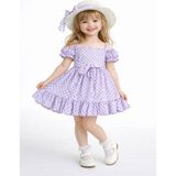 Carmina Kids Şapkalı Ekose Viskon Elbise - 7 Yaş - Mor