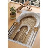 Carmine Carpet Kemer Mihrap Desenli, Gold Krem Renkli Endülüs Motifli Süngerli Dijital Baskılı Seccade