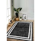 Carmine Carpet(1476) Dijital Baskılı Dekoratif Yıkanabilir Kaymaz Taban Halı siyah 80 x 150