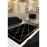 Carmine Carpet(1672) Dijital Baskılı Dekoratif Yıkanabilir Kaymaz Taban Halı siyah 80 x 150