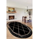Carmine Carpet(3421) Dijital Baskılı Dekoratif Yıkanabilir Oval Kaymaz Taban Halı siyah.jpg 100 x 300