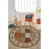 Carmine Carpet(3807) Dijital Baskılı Dekoratif Yıkanabilir Yuvarlak Kaymaz Taban Halı renkli 60 x 60
