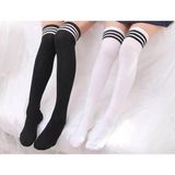 Carnaval Socks 2li Siyah ve Beyaz 3lü Şerit Desenli Diz Üstü Çorap - 37 - 44 - Akaju