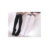 Carnaval Socks 2'li Siyah ve Beyaz 3'lü Şerit Desenli Diz Üstü Çorap