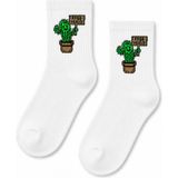 Carnaval Socks Free Hugs Kaktüs Desenli Beyaz Yarım Konç Kısa Çorap - Standart - Çok Renkli